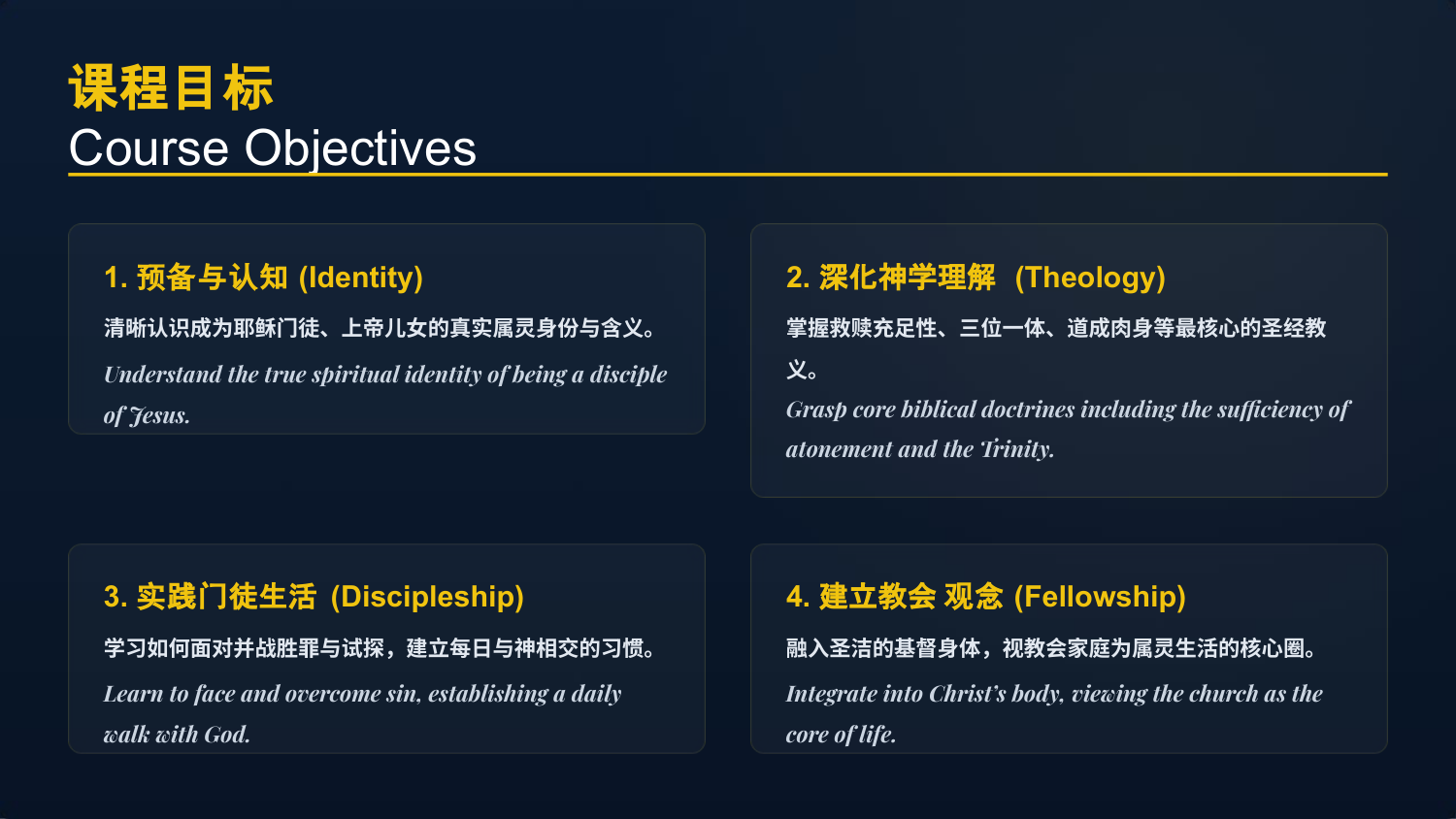 清晰认识成为耶稣⻔徒、上帝⼉⼥的真实属灵⾝份与含义。